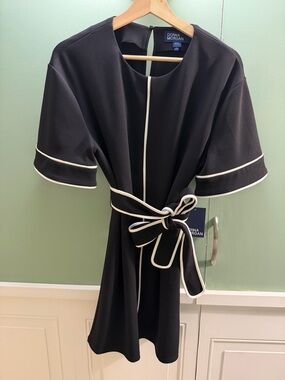 Donna Morgan Black Dress with White Trim and Tie Waist